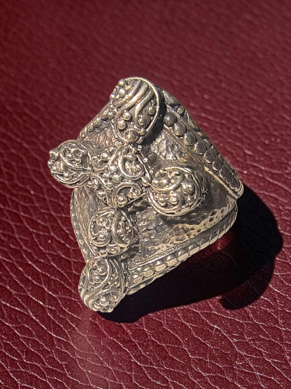 Sarda Design Bali Ornate Sterling Silver Cross Ring--Thick Band & Heavy